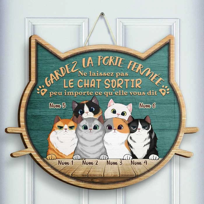 Ne Laissez Pas Sortir Les Chats Peu Importe Ce Qu'ils Vous Disent - Personalized Shaped Door Sign French