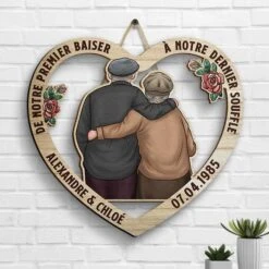Couple Se Serrant Dans Ses Bras Depuisnotre Premier Baiserjusqu'ànotre Dernier Souffle - Gift For Couples, Husband Wife, Personalized Shaped Wood Sign French