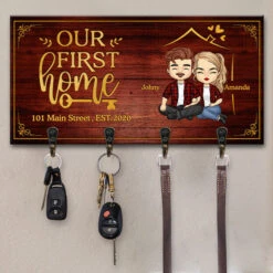 Our First Home - Personalized Key Hanger, Key Holder - Gift For Couples, Husband Wife