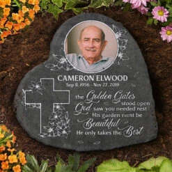 God Saw You Needed Rest - Personalized Memorial Stone, Human Grave Marker - Upload Image, Memorial Gift, Sympathy Gift