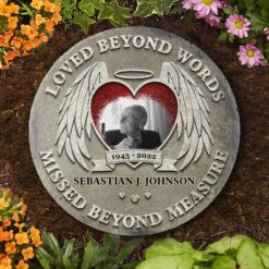 Loved Beyond Words, Missed Beyond Measure - Personalized Memorial Stone, Human Grave Marker - Upload Image, Memorial Gift, Sympathy Gift