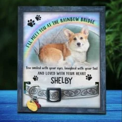 I'll Meet You At The Rainbow Bridge - Memorial Personalized Custom Pet Loss Sign, Collar Frame - Upload Image, Sympathy Gift, Gift For Pet Owners, Pet Lovers