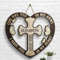 God Has You In His Arms, I Have You In My Heart - Husband Wife, Personalized Shaped Wood Sign