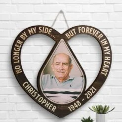 No Longer By My Side, But Forever In My Heart - Upload Image, Husband Wife, Personalized Shaped Wood Sign