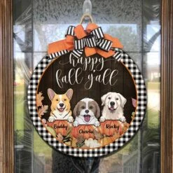 Happy Fall Y'all Pumpkins - Gift For Dog Lovers - Funny Personalized Dog Door Sign