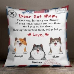 Dear Cat Mom - Thank You For Being Our Mommy - Personalized Camping Pillow (Insert Included)