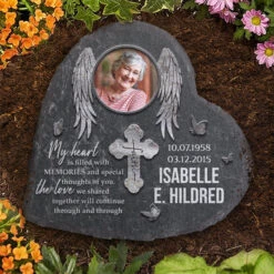 My Heart Is Filled With Memories And Special Thoughts Of You - Personalized Memorial Stone, Human Grave Marker - Upload Image, Memorial Gift, Sympathy Gift