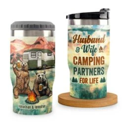 The Bonfire Was Lit There Was Beer - Personalized Can Cooler - Gift For Couples, Gift For Camping Lovers