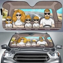 Happy Family Trip - Personalized Auto Sunshade - Gift For Couples, Husband Wife