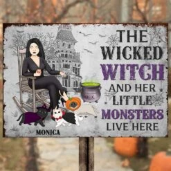 The Wicked Witch & Her Lil Monsters - Personalized Metal Sign - Gift For Pet Lovers, Halloween Gift