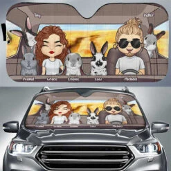Family Road Trip With Rabbit - Personalized Auto Sunshade - Gift For Couples, Husband Wife