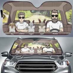 Travelling With Rabbits - Personalized Auto Sunshade - Gift For Couples, Husband Wife