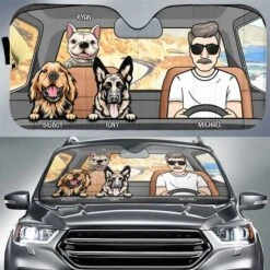 Road Trip With Dogs - Personalized Auto Sunshade - Gift For Pet Lovers