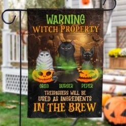 Warning Witch Property - Personalized Funny Cat Flag