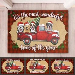 It's The Most Wonderful Time Of The Year - Dogs Christmas - Personalized Decorative Mat
