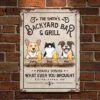 Backyard Bar & Grill With Cats And Dogs - Personalized Metal Sign