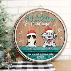 Welcome To Our Home - Christmas Dogs & Cats - Funny Personalized Door Sign