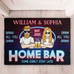 Home Bar Come Early Stay Late - Gift For Couples, Husband Wife, Personalized Decorative Mat