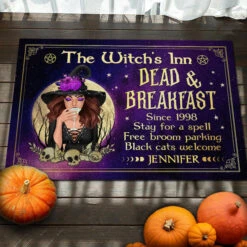 The Witch's Inn - Dead & Breakfast, Stay For A Spell Free Broom Parking - Personalized Witch Decorative Mat - Gift For Witches, Gift For Yourself, Halloween Gift -Pawfect House Store 6. thumb 3 4337cdc1 e995 405d 9943 7bb2410f787f