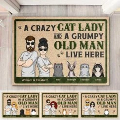 A Crazy Cat Lady & A Grumpy Old Man - Personalized Decorative Mat - Gift For Pet Lovers
