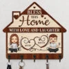 Bless This Home With Love And Laughter - Personalized Key Hanger, Key Holder - Gift For Couple, Husband Wife, Anniversary, Engagement, Wedding, Marriage Gift