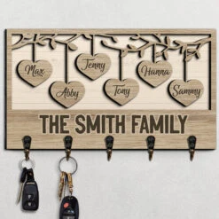Our Beloved Family - Personalized Key Hanger, Key Holder, 2-Layer Wood Key Hanger - Gift For Couple, Husband Wife, Anniversary, Engagement, Wedding, Marriage Gift