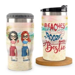 Enjoying A Beach Day Together - Personalized Can Cooler - Gift For Bestie