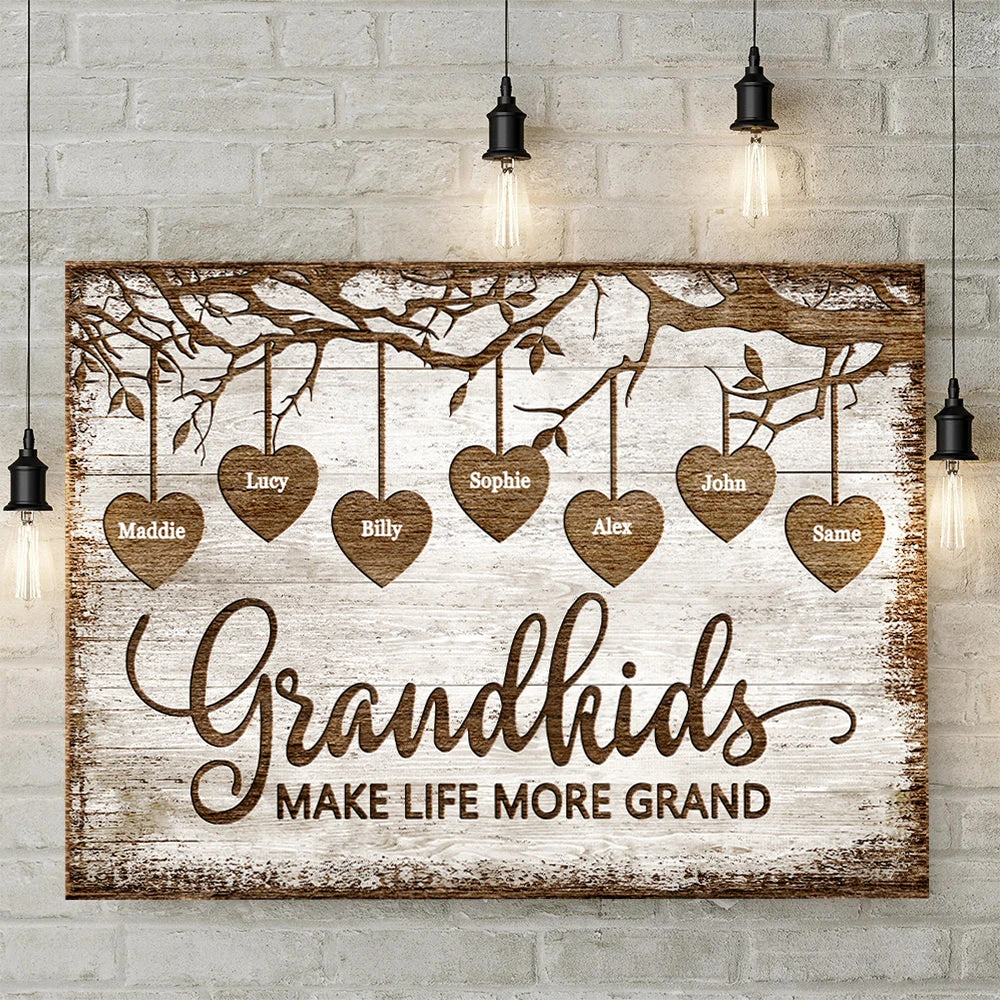 Grandkids Make Life More Grand - Personalized Horizontal Canvas 1 Grandkids Make Life More Grand - Personalized Horizontal Canvas