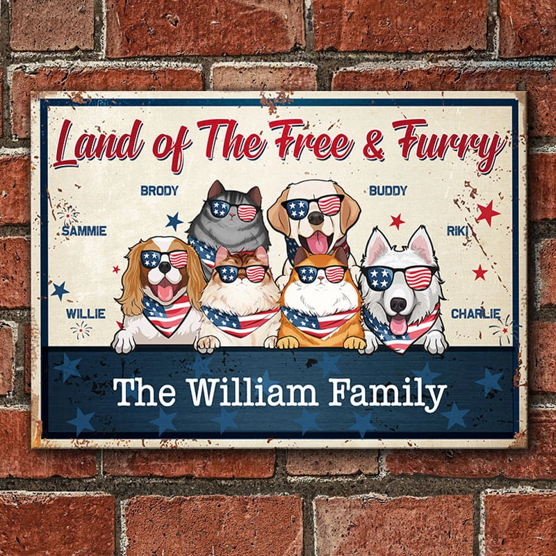 Land Of The Free And Furry - 4th Of July Funny Personalized Pet Metal Sign (Cat & Dog) 2 Land Of The Free And Furry - 4th Of July Funny Personalized Pet Metal Sign (Cat & Dog) - Image 2