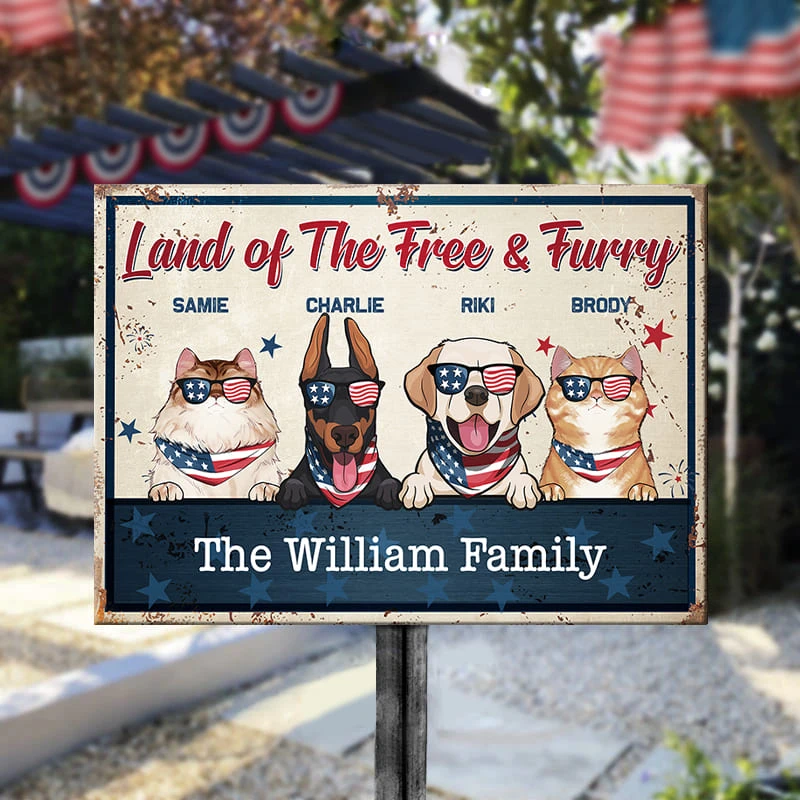 Land Of The Free And Furry - 4th Of July Funny Personalized Pet Metal Sign (Cat & Dog) 3 Land Of The Free And Furry - 4th Of July Funny Personalized Pet Metal Sign (Cat & Dog) - Image 3