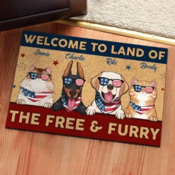 Land Of The Free & Furry - 4th Of July Funny Personalized Pet Decorative Mat (Cat & Dog)