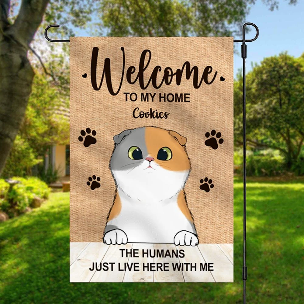 The Humans Just Live Here With Us - Funny Personalized Cat Garden Flag 2 The Humans Just Live Here With Us - Funny Personalized Cat Garden Flag - Image 2