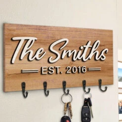 Our Family - Personalized Key Hanger, Key Holder, 2-Layer Wood Key Hanger - Gift For Couple, Husband Wife, Anniversary, Engagement, Wedding, Marriage Gift