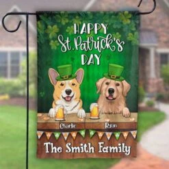 Happy St. Patrick's Day With Dogs - Gift For St. Patrick's Day, Personalized Flag