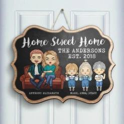 Home Sweet Home Parents & Kids Chalk Board Style - Gift For Couples, Husband Wife, Personalized Shaped Wood Sign