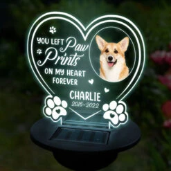 You Left Paw Prints On Our Hearts Forever - Personalized Memorial Garden Solar Light - Upload Image, Memorial Gift, Sympathy Gift