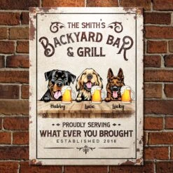 Backyard Bar & Grill - Funny Personalized Dog Metal Sign (WW)