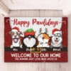 Happy Pawlidays Welcome To Our Home - Dog & Cat Personalized Custom Decorative Mat - Christmas Gift For Pet Owners, Pet Lovers