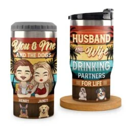 Husband Wife & Our Dogs - Personalized Can Cooler - Gift For Couples, Husband Wife