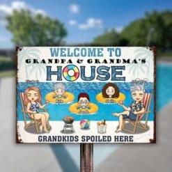 Welcome To Grandma Grandpa House - Personalized Metal Sign - Gift For Couples, Husband Wife