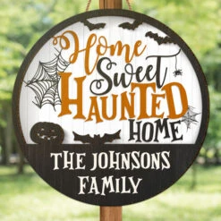 Home Sweet Haunted Home - Personalized Shaped Wood Sign, 2 Layers Sign - Gift For Family, Halloween Gift
