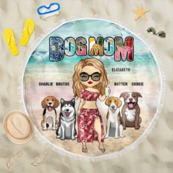Dog Mom It's Beach Time - Gift For Dog Mom, Personalized Round Beach Towel