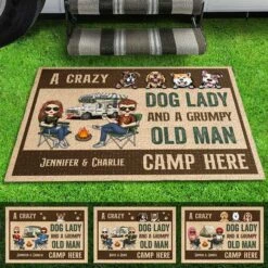 A Crazy Dog Lady Camp Here - Personalized Decorative Mat - Gift For Camping Lovers