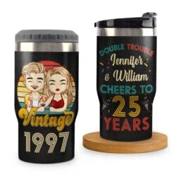 Double Trouble Together - Personalized Can Cooler - Gift For Couples, Husband Wife
