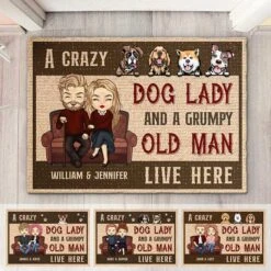 A Crazy Dog Lady & Her Man - Personalized Decorative Mat - Gift For Couples, Gift For Pet Lovers