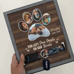 You Left Paw Prints On Our Hearts - Memorial Personalized Custom Pet Loss Sign, Collar Frame - Upload Image, Sympathy Gift, Gift For Pet Owners, Pet Lovers