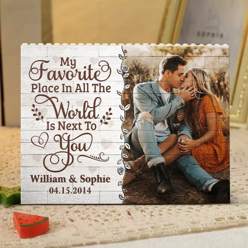Custom Photo My Favorite Place In All The World - Couple Personalized Custom Horizontal Rectangle Shaped Building Brick Blocks - Gift For Husband Wife, Anniversary 3 Custom Photo My Favorite Place In All The World - Couple Personalized Custom Horizontal Rectangle Shaped Building Brick Blocks - Gift For Husband Wife, Anniversary - Image 3