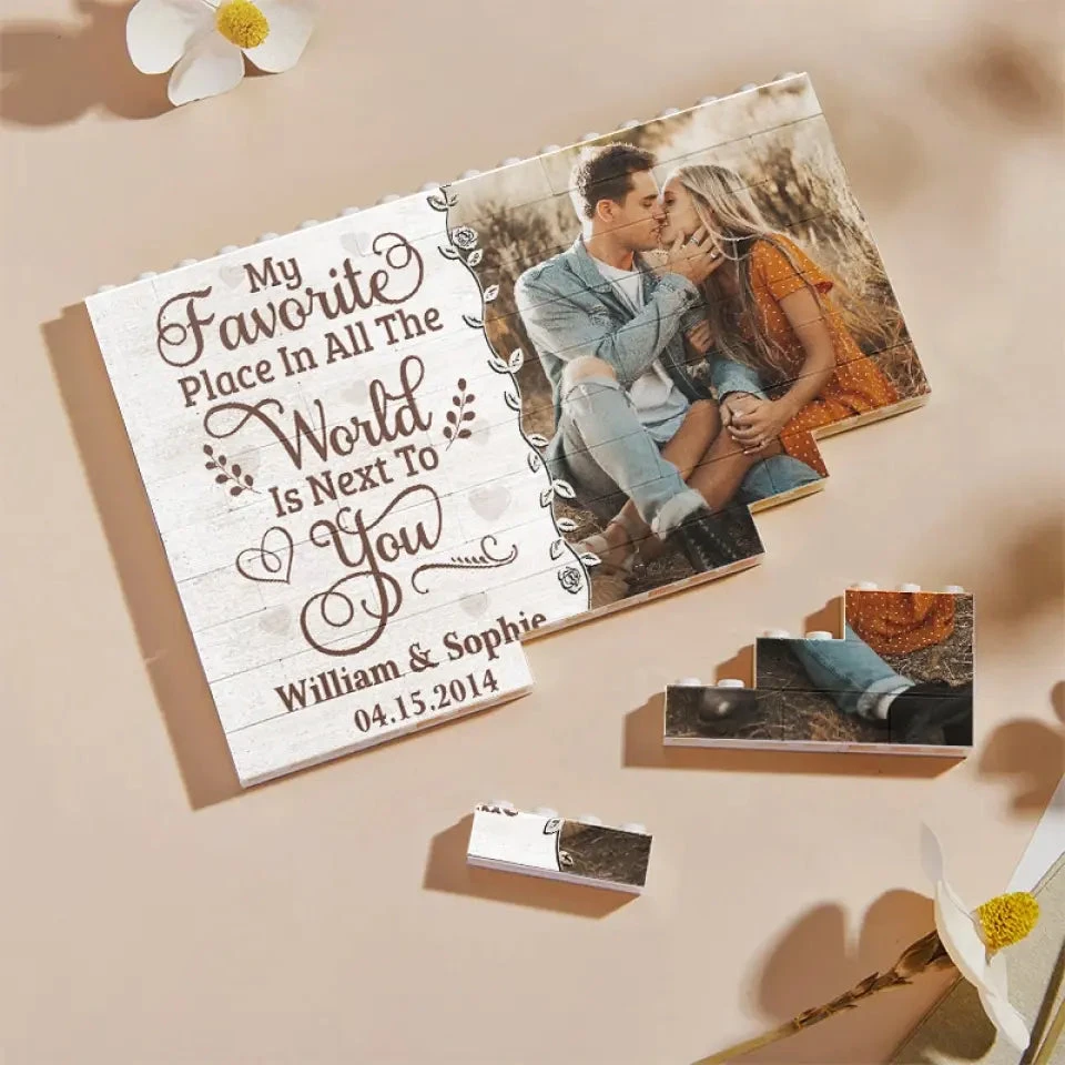 Custom Photo My Favorite Place In All The World - Couple Personalized Custom Horizontal Rectangle Shaped Building Brick Blocks - Gift For Husband Wife, Anniversary 2 Custom Photo My Favorite Place In All The World - Couple Personalized Custom Horizontal Rectangle Shaped Building Brick Blocks - Gift For Husband Wife, Anniversary - Image 2