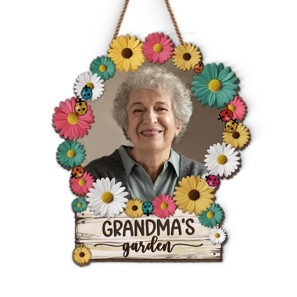 Custom Photo Grandma's Garden - Family Personalized Custom Shaped Home Decor Wood Sign - House Warming Gift For Mom, Grandma 2 Custom Photo Grandma's Garden - Family Personalized Custom Shaped Home Decor Wood Sign - House Warming Gift For Mom, Grandma - Image 2