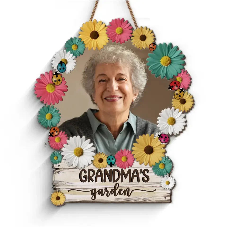 Custom Photo Grandma's Garden - Family Personalized Custom Shaped Home Decor Wood Sign - House Warming Gift For Mom, Grandma 1 Custom Photo Grandma's Garden - Family Personalized Custom Shaped Home Decor Wood Sign - House Warming Gift For Mom, Grandma